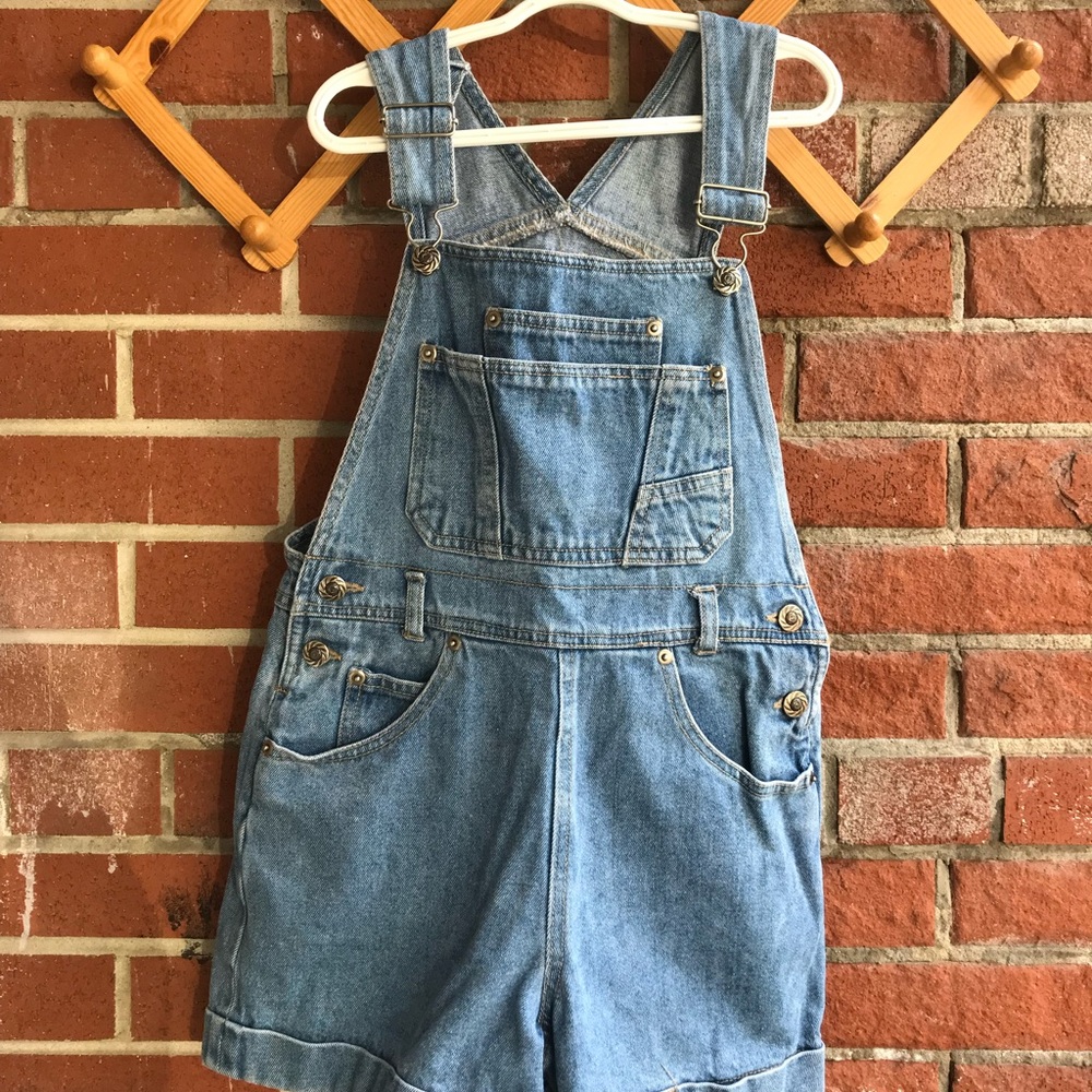 Vintage Kids Denim Shortalls - 90’s Kids Streetwear Blue Denim Short Overalls